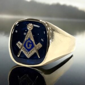 10k white or yellow gold solid back Masonic ring with 14x12mm stone of your choice (click to view 3d video) (wgr3566) (SIZE 10 USUALLY IN STOCK)