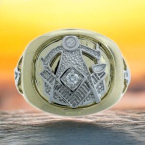 10k white or yellow gold large open back Masonic Ring with Diamond  (click to view closeup 3d video)(wgr567) (YELLOW GOLD USUALLY IN STOCK)