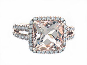 14K Rose Gold, Diamond and Morganite Gemstone Ring (cr649) - Brocks ...