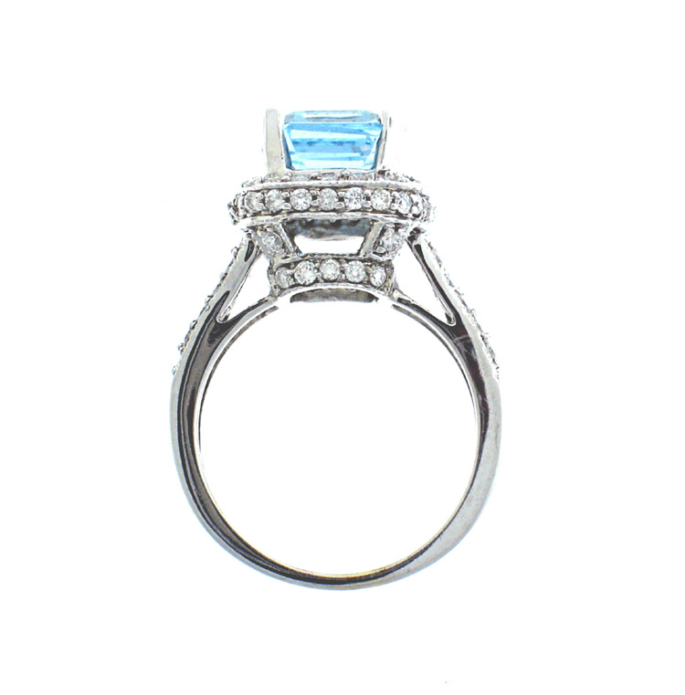14k white gold 10x8mm Emerald cut Aquamarine and 1.06ct Diamond ring ...