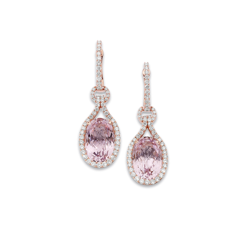 18k Rose Quartz & Diamond Earrings - Brocks Jewelers