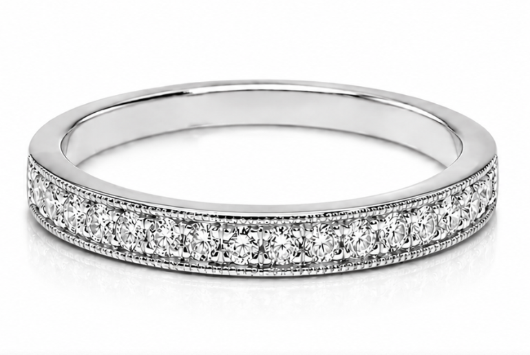14k white or yellow gold milgrain design 17 stone diamond band .15ctw (WSR223-15)