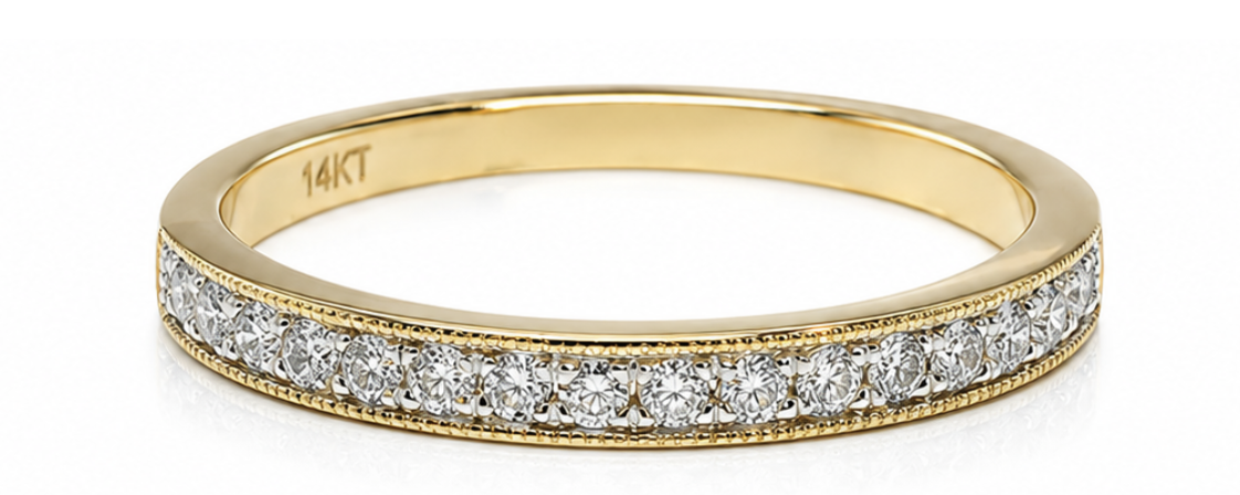 14k white or yellow gold milgrain design 17 stone diamond band .15ctw (WSR223-15) - Image 3