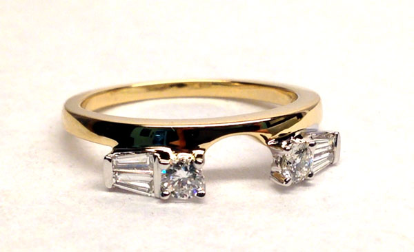 Round & Baguette Diamond Ring Insert in 14k White Gold