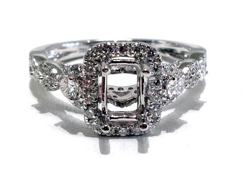 14 karat white, yellow, or rose gold emerald shape halo engagement ring ...
