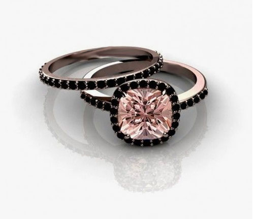 14k Rose Gold Black Diamond And Morganite Wedding Set 2 00ctw Wsr146 Brocks Jewelers