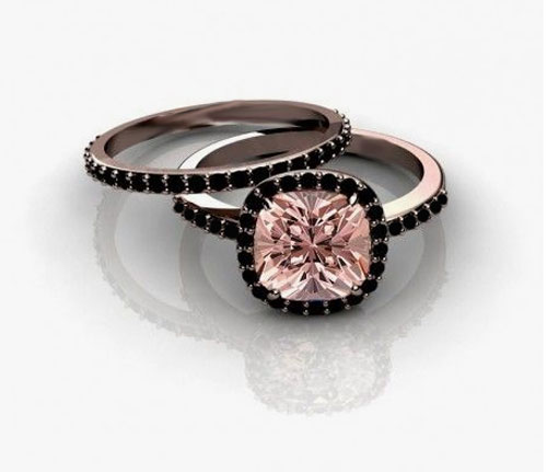 rose gold black diamond wedding set