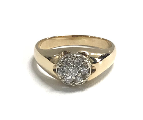14 karat yellow gold men's 7 stone diamond cluster ring .33ctw (GR541)