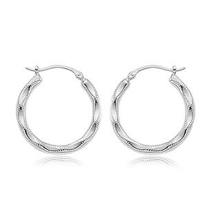 14karat white, yellow or rose gold 21x2.9mm hoop earrings with rope ...