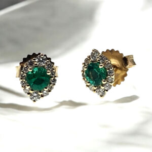 14 karat yellow, white, or rose gold diamond and your choice ruby, sapphire, emerald halo earrings (WER893) - Image 5