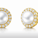 14k White, Yellow, or Rose diamond and pearl earrings 6mm pearls .18dtw (WPRL31)