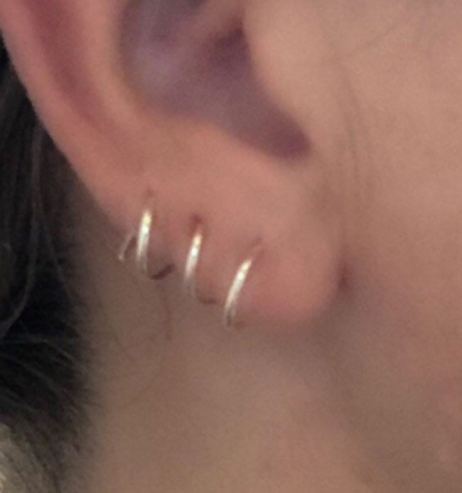 14 karat white, yellow, or rose gold triple spiral earrings