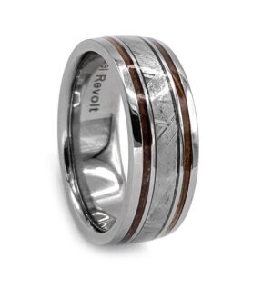 LIMITED EDITION Comfort Fit Domed 8mm Titanium Wedding Ring With Genuine Wood from Jack Daniels Whiskey Barrel and Meteorite (wtws61)