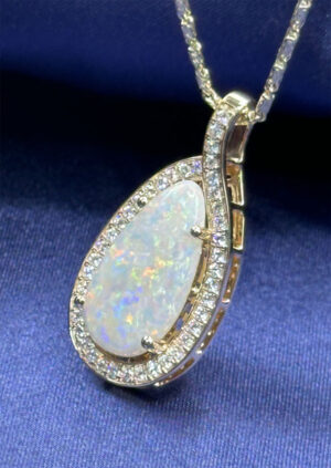 14 karat yellow gold custom natural Australian opal and diamond pendant 5.41ctw (WPD232) - Image 3