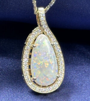 14 karat yellow gold custom natural Australian opal and diamond pendant 5.41ctw (WPD232) - Image 2