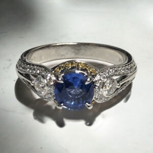 14 karat white and yellow gold Sapphire and Diamond ring 1.62ctw with 1.22carat Madagascar sapphire (SR720) - Image 3