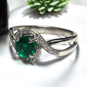 14k white or yellow gold 6mm Emerald and diamond ring 1.05ctw (SR846) - Image 3