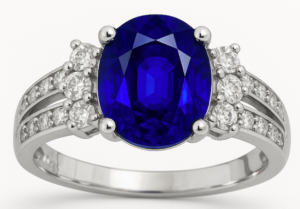 14k white or yellow gold Sapphire and Diamond ring 8x6mm sapphire (WPRL2S)