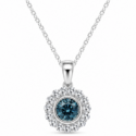 14kw .86ctw Halo natural white and Irradiated Natural blue Bezel set Diamond pendant (WPD1596)